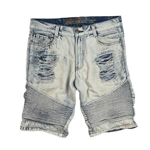 SH371 Mens Denim & Rivets Distressed Stretch Moto Style Flex Jean Shorts 32